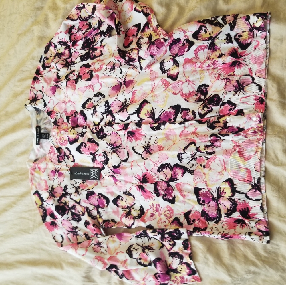 NWT lightweight cardigan  cream and pink butterfly XL